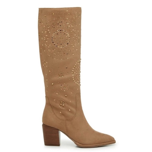 Tan  Suede Embellished Knee-High Boots - Picture 14 of 16